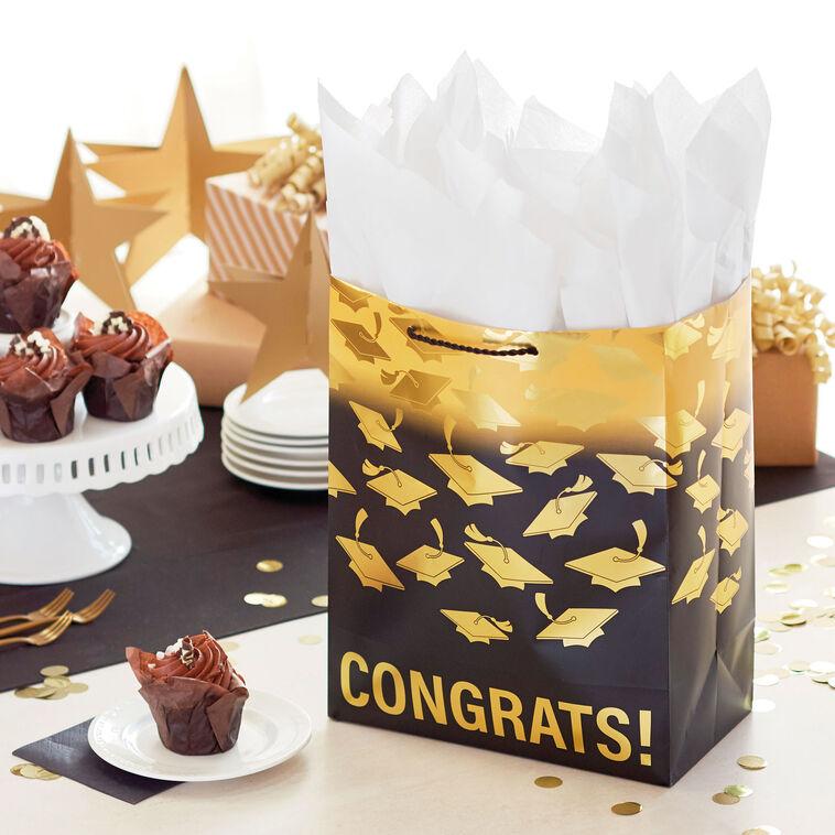 Hallmark 13" Mortarboards On Ombré Large Graduation Gift Bag With Tissue Paper