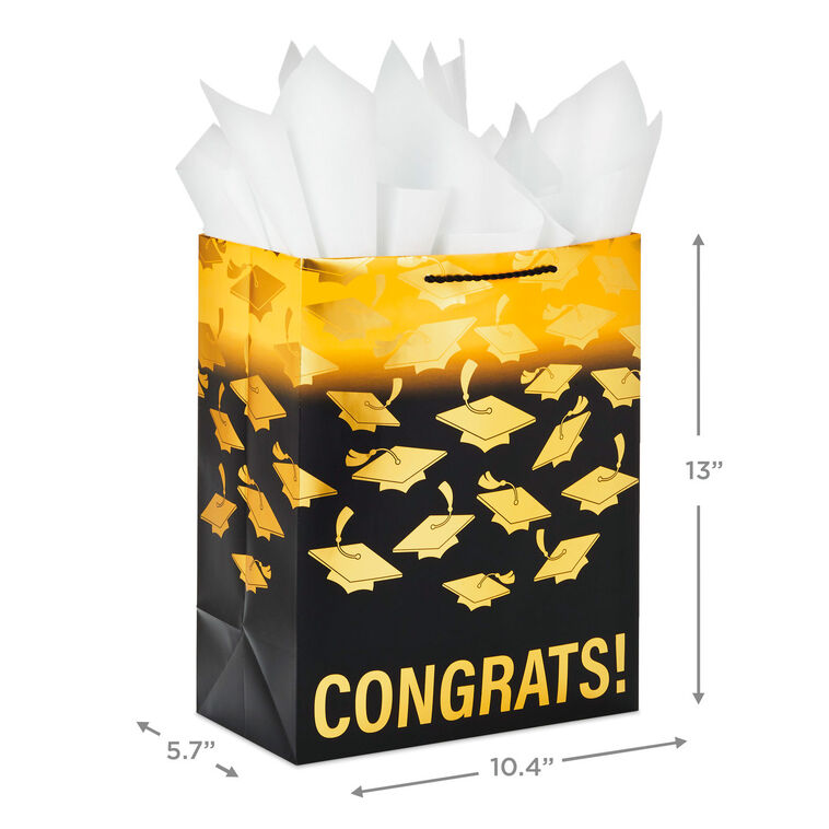 Hallmark 13" Mortarboards On Ombré Large Graduation Gift Bag With Tissue Paper