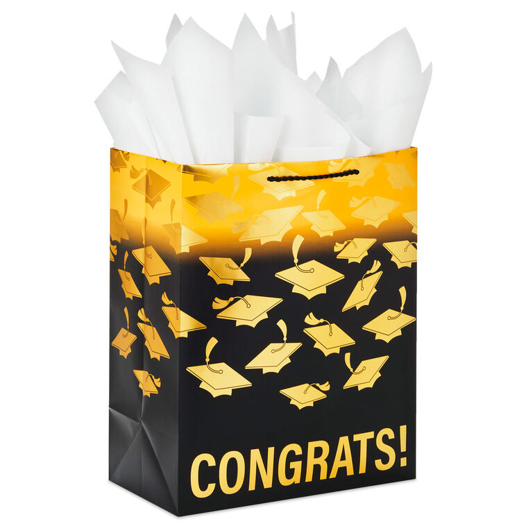 hallmark 13" Mortarboards on Ombré Large Graduation Gift Bag With Tissue Paper