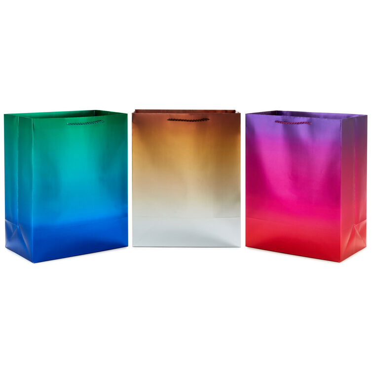 hallmark 13" Ombré Metallic 3-Pack Large Gift Bags Assortment