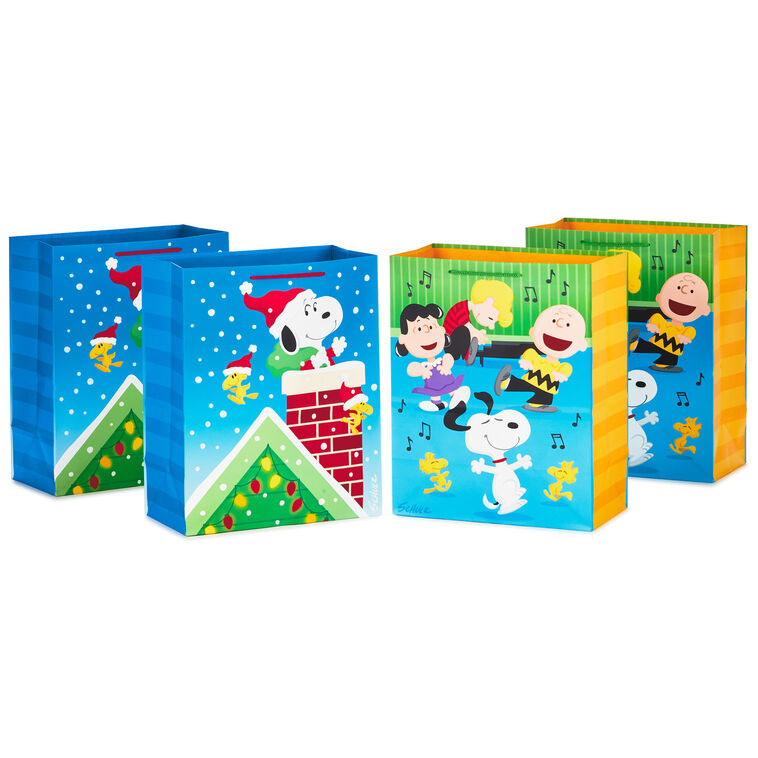 hallmark 13" Peanuts® 4-Pack Large Christmas Gift Bags Assortment