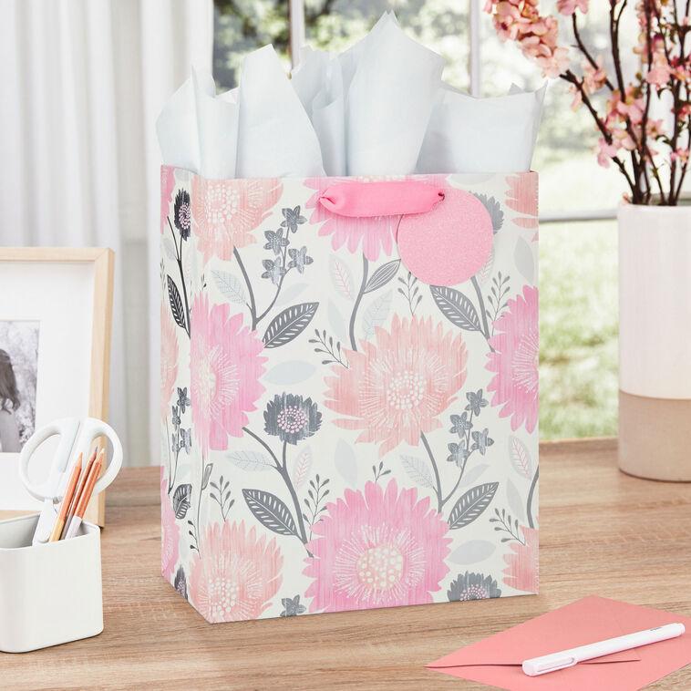 Hallmark 13" Pink And Peach Floral Large Gift Bag With Tissue Paper