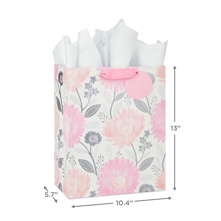 Hallmark 13" Pink And Peach Floral Large Gift Bag With Tissue Paper
