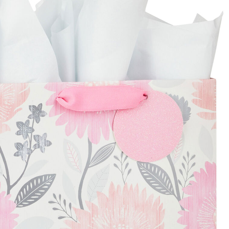Hallmark 13" Pink And Peach Floral Large Gift Bag With Tissue Paper