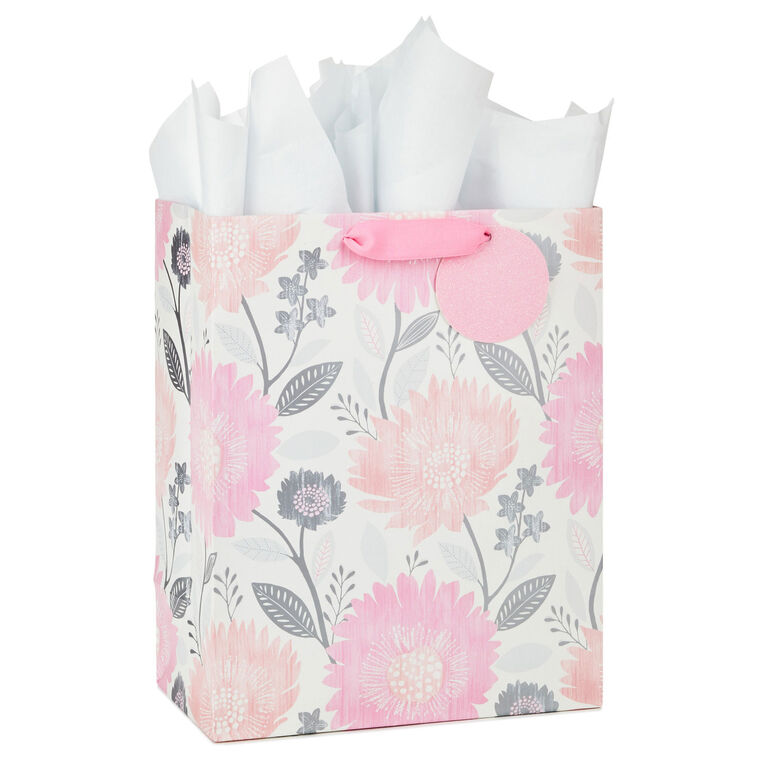 hallmark 13" Pink and Peach Floral Large Gift Bag With Tissue Paper