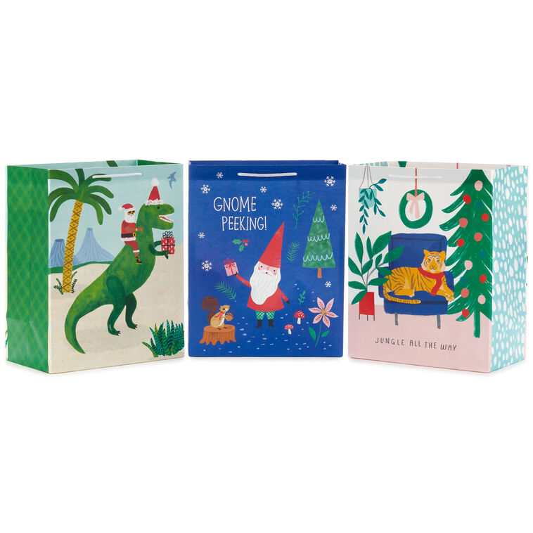 hallmark 13" Punny Fun 3-Pack Large Christmas Gift Bags Assortment