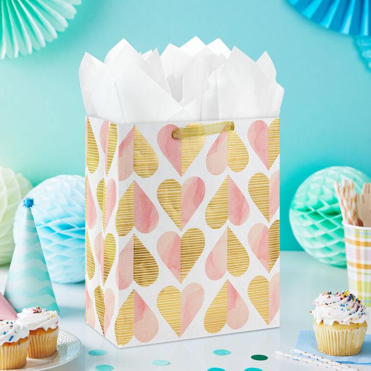 Hallmark 13" Romantic Gold And Pink Hearts Large Gift Bag