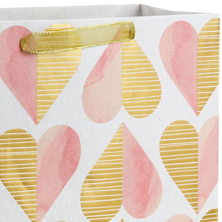 Hallmark 13" Romantic Gold And Pink Hearts Large Gift Bag
