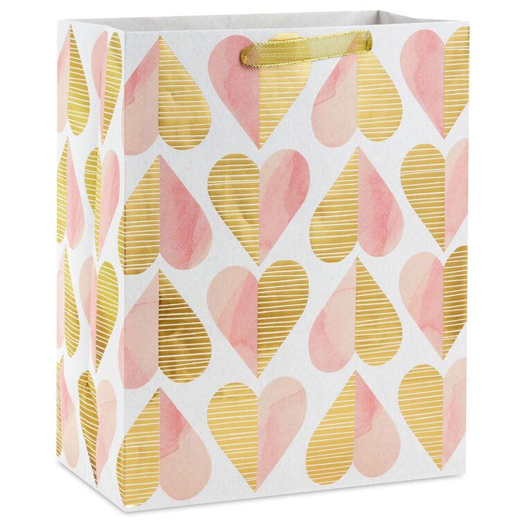 hallmark 13" Romantic Gold and Pink Hearts Large Gift Bag