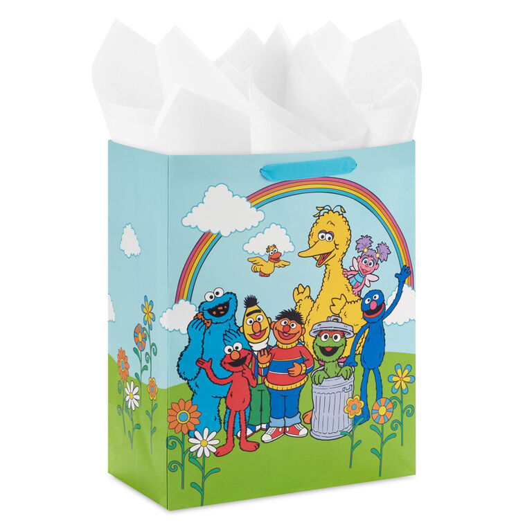 hallmark 13" Sesame Street Friends Under Rainbow Large Gift Bag With Tissue Paper