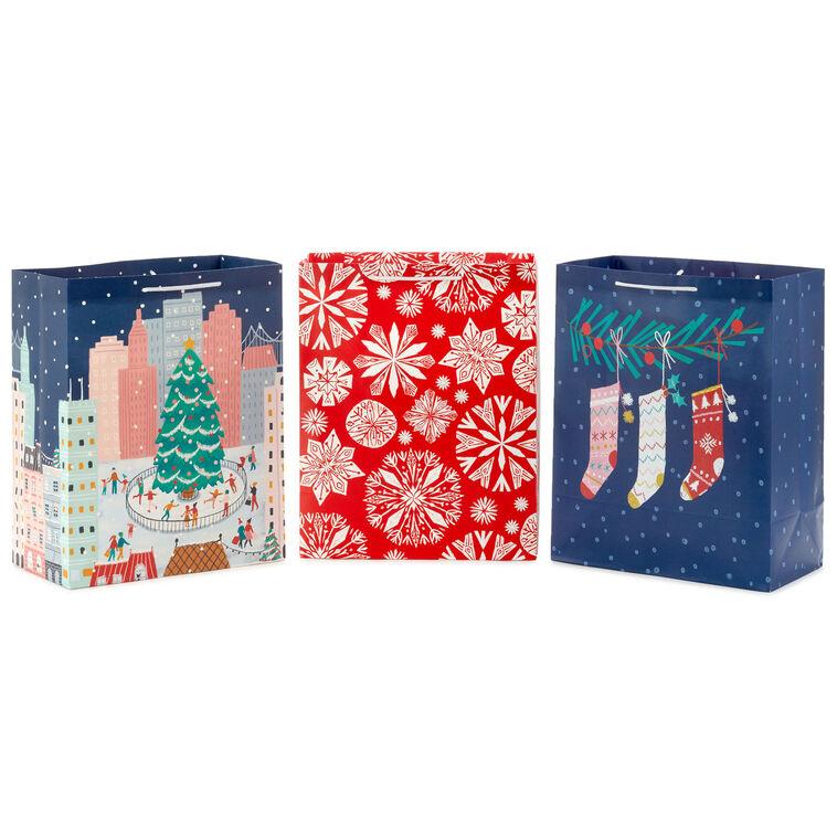 hallmark 13" 'Tis the Season 3-Pack Large Christmas Gift Bags Assortment