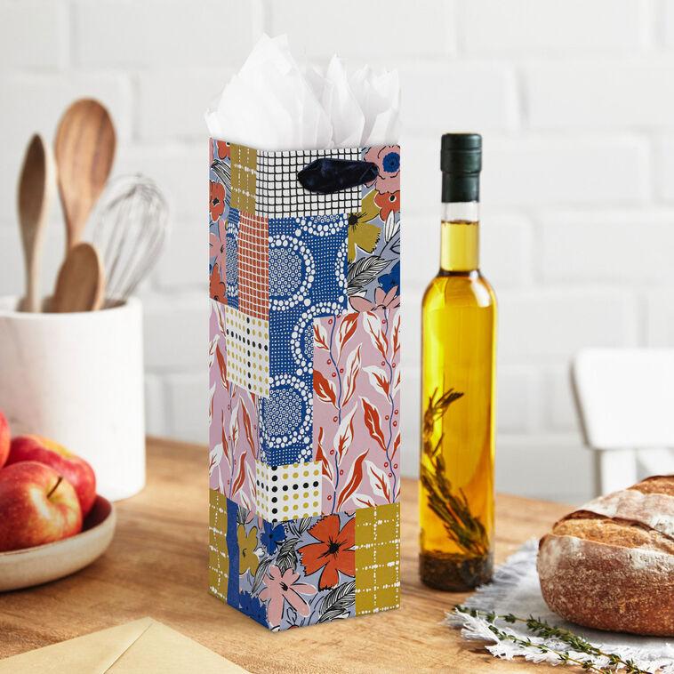 Hallmark 13" Vibrant Vintage Patchwork Wine Gift Bag