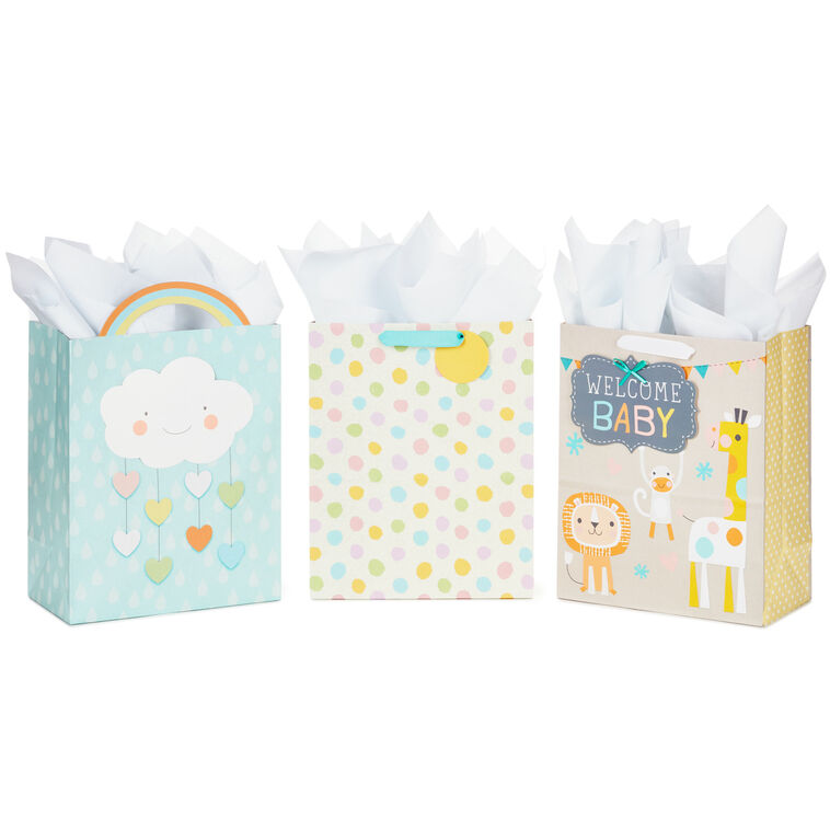 hallmark 13" Welcome Baby 3-Pack Assorted Gift Bags With Tissue