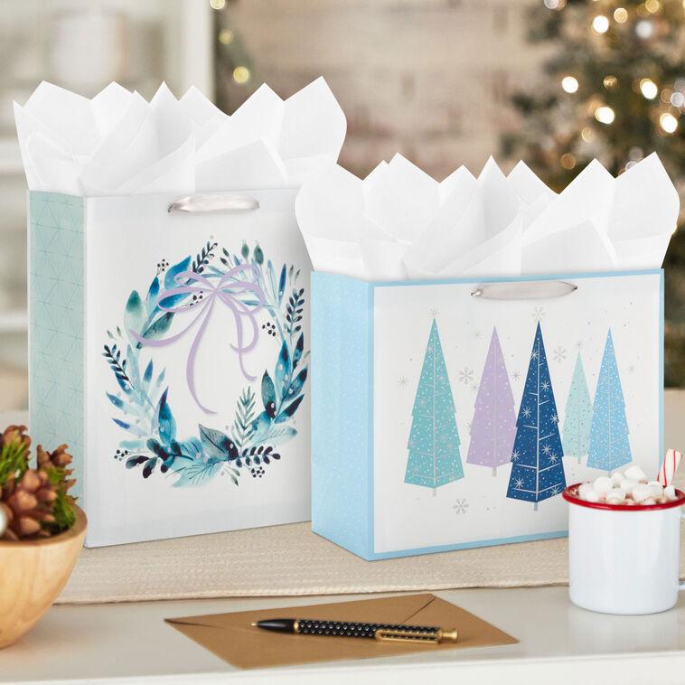 Hallmark 13" Winter Watercolors 3-Pack Assorted Large Holiday Gift Bag Bundle