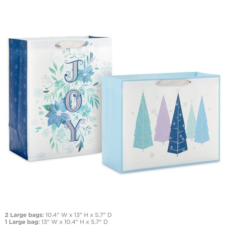 Hallmark 13" Winter Watercolors 3-Pack Assorted Large Holiday Gift Bag Bundle
