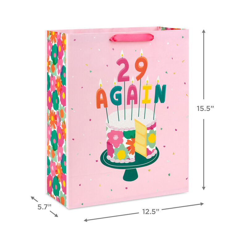 Hallmark 15.5" 29 Again Cake And Candles Extra-Large Birthday Gift Bag