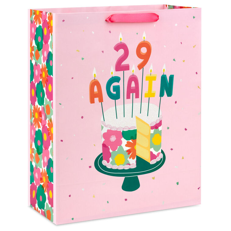 hallmark 15.5" 29 Again Cake and Candles Extra-Large Birthday Gift Bag