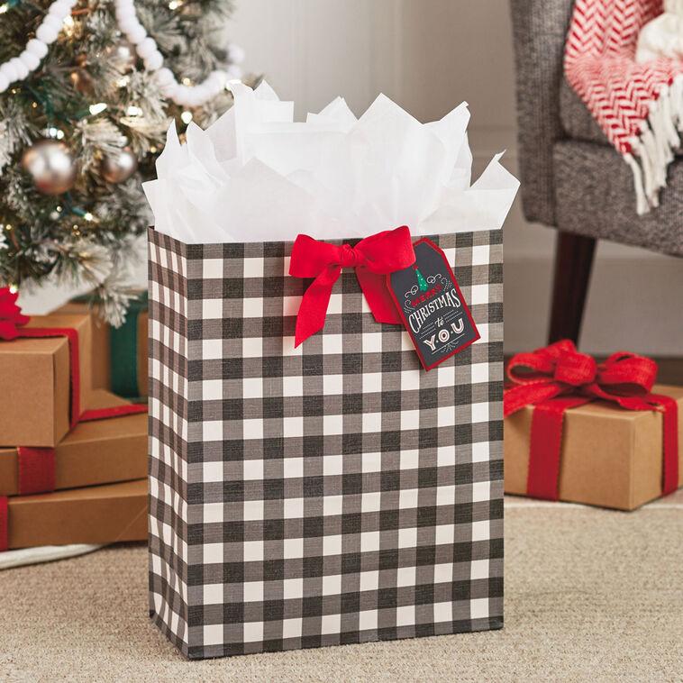 Hallmark 15.5" Buffalo Check Extra-Large Christmas Gift Bag With Tissue Paper
