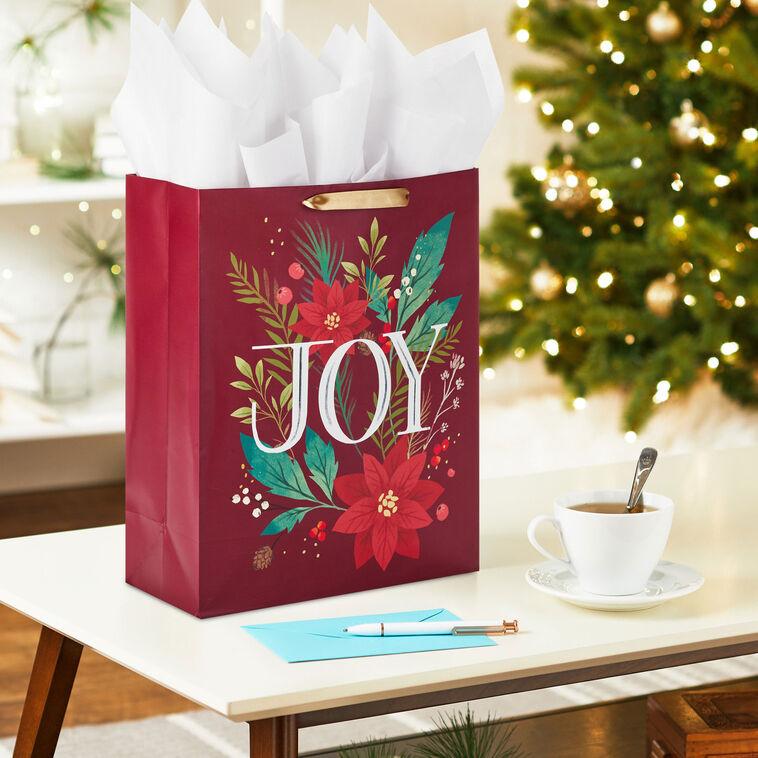 Hallmark 15.5" Joy And Poinsettia Extra-Large Holiday Gift Bag With Tissue Paper