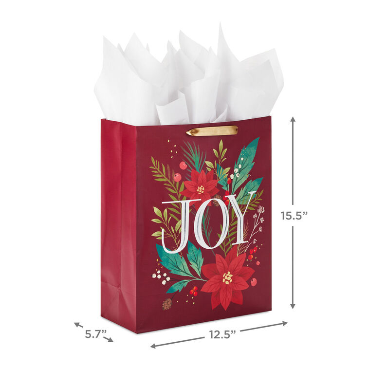 Hallmark 15.5" Joy And Poinsettia Extra-Large Holiday Gift Bag With Tissue Paper