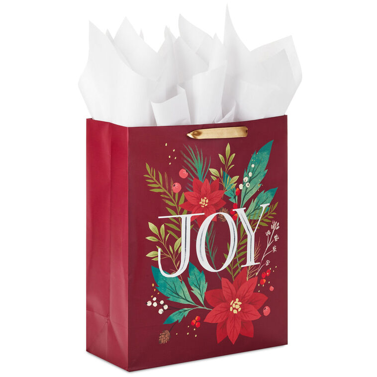 hallmark 15.5" Joy and Poinsettia Extra-Large Holiday Gift Bag With Tissue Paper