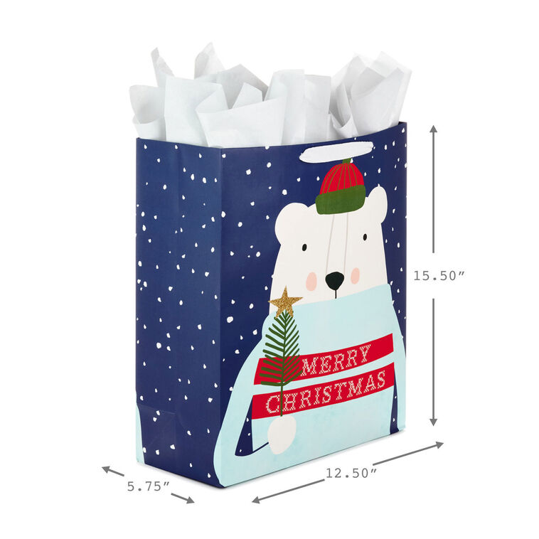 Hallmark 15.5" Polar Bear XL Christmas Gift Bag With Tissue Paper