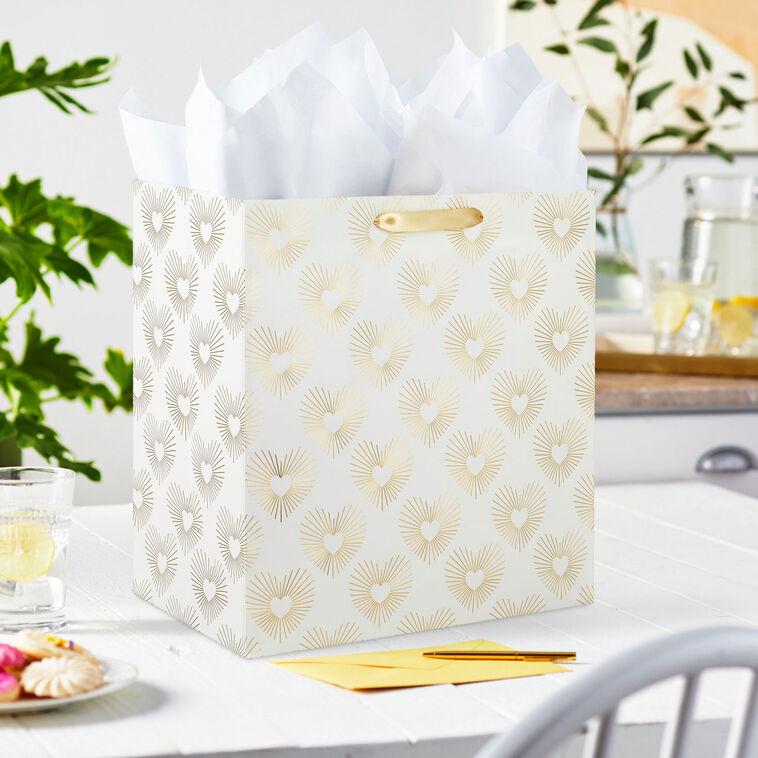 Hallmark 15" Gold Hearts On White Extra-Deep Gift Bag