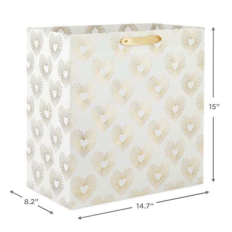 Hallmark 15" Gold Hearts On White Extra-Deep Gift Bag