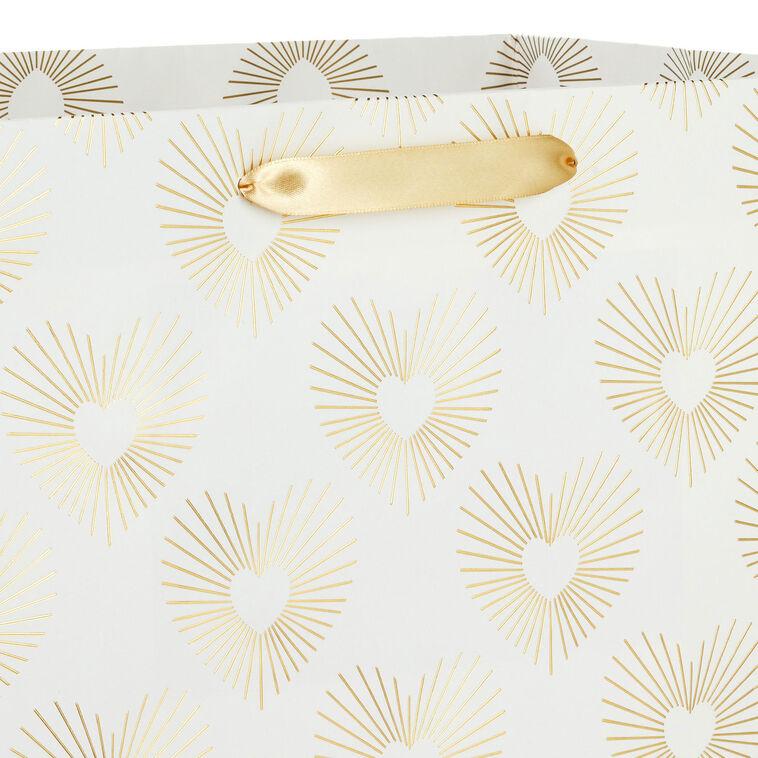 Hallmark 15" Gold Hearts On White Extra-Deep Gift Bag