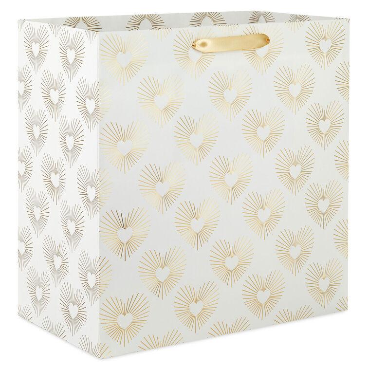 hallmark 15" Gold Hearts on White Extra-Deep Gift Bag