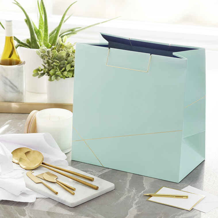 Hallmark 15" Mint Green With Gold Extra-Deep Square Gift Bag