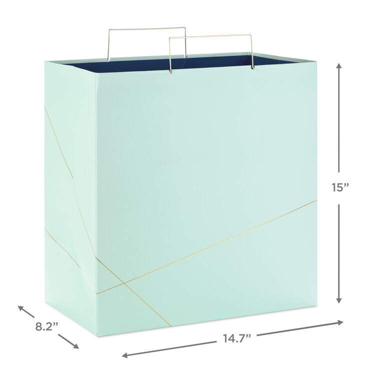 Hallmark 15" Mint Green With Gold Extra-Deep Square Gift Bag