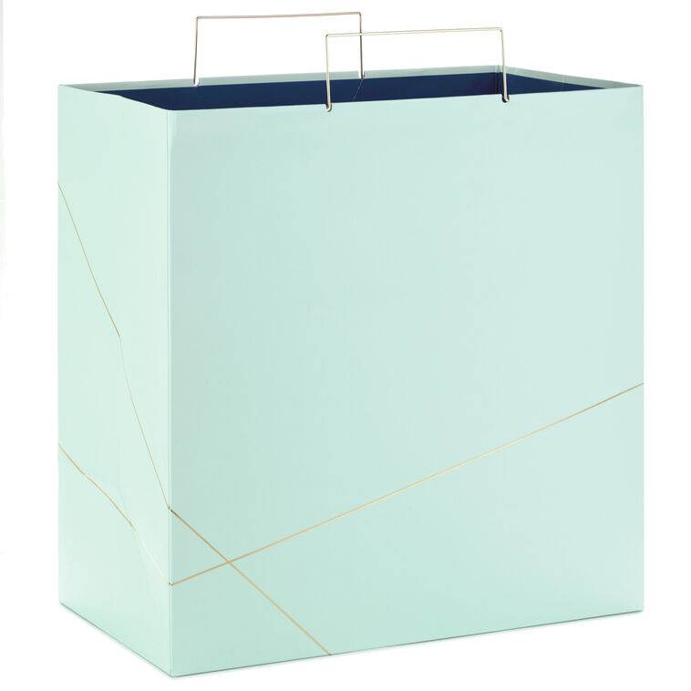 hallmark 15" Mint Green With Gold Extra-Deep Square Gift Bag