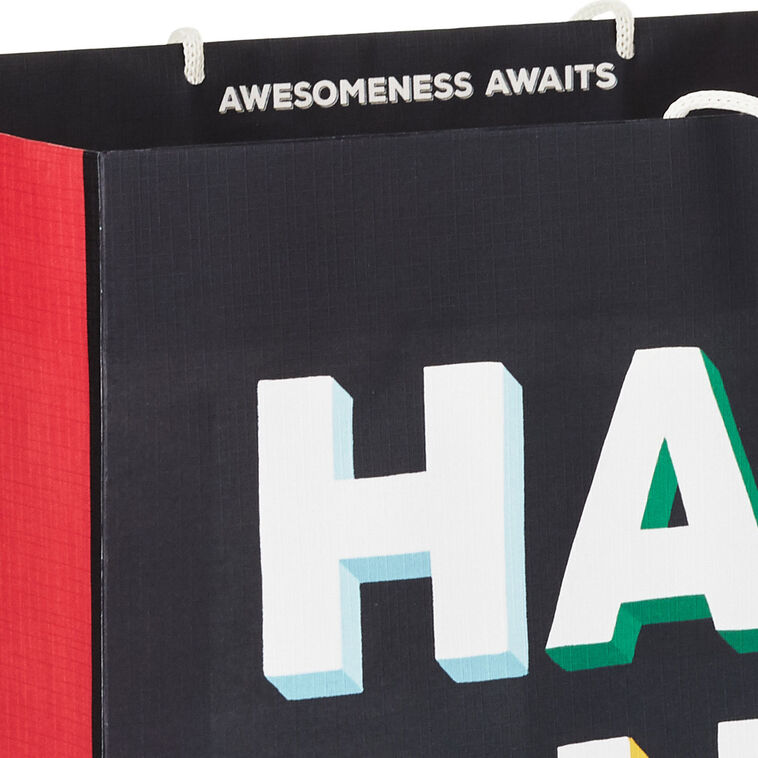 Hallmark 15" Shadow Letters On Black Extra-Deep Birthday Gift Bag