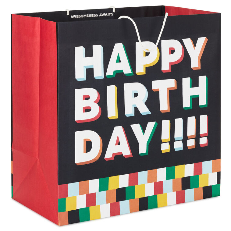 hallmark 15" Shadow Letters on Black Extra-Deep Birthday Gift Bag