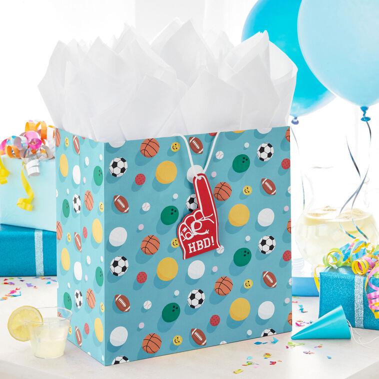 Hallmark 15" Sports Balls On Blue Extra-Deep Birthday Gift Bag