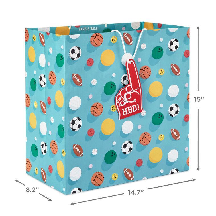 Hallmark 15" Sports Balls On Blue Extra-Deep Birthday Gift Bag