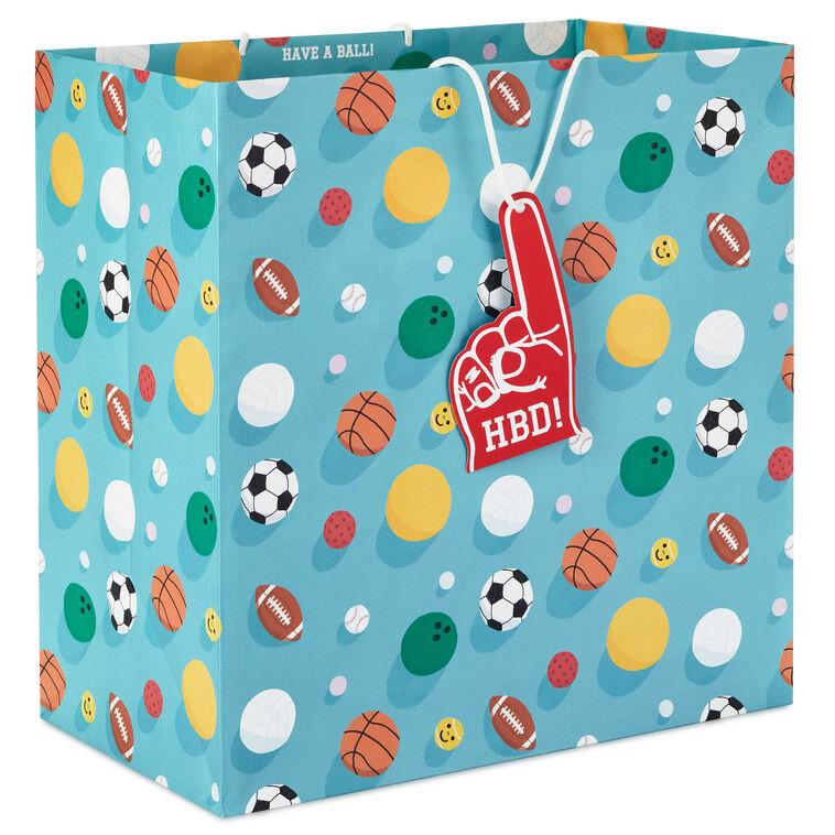 hallmark 15" Sports Balls on Blue Extra-Deep Birthday Gift Bag