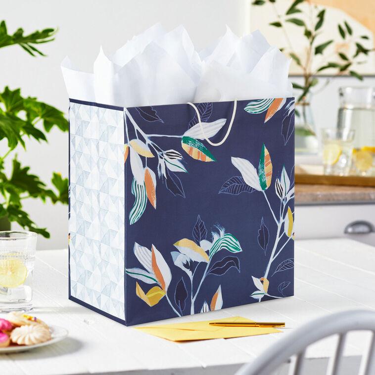 Hallmark 15" Tropical Stems On Navy Extra-Deep Gift Bag