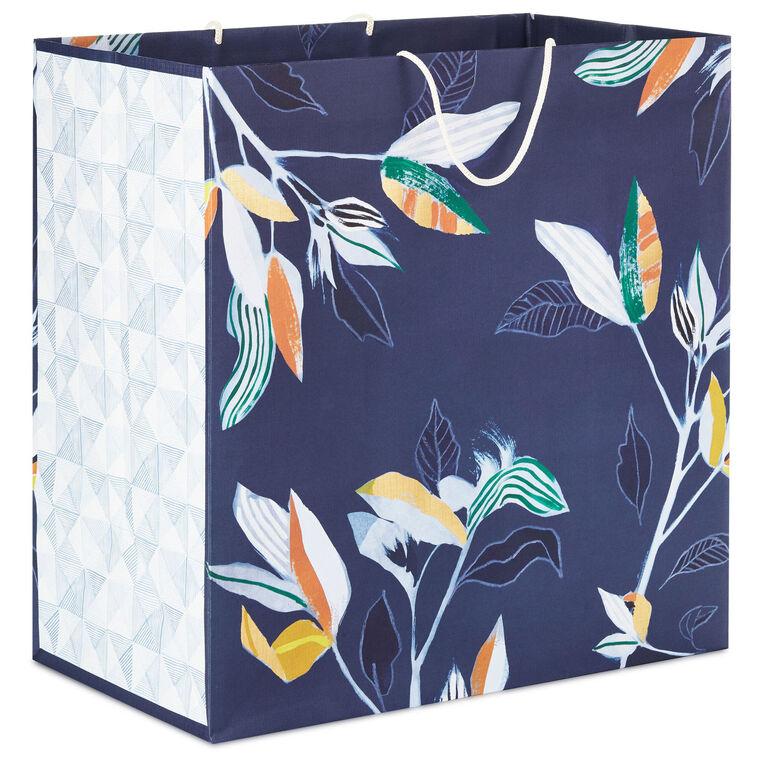 hallmark 15" Tropical Stems on Navy Extra-Deep Gift Bag