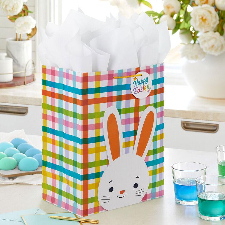 Hallmark 17" Bunny On Plaid Extra-Large Easter Gift Bag With Tissue Paper