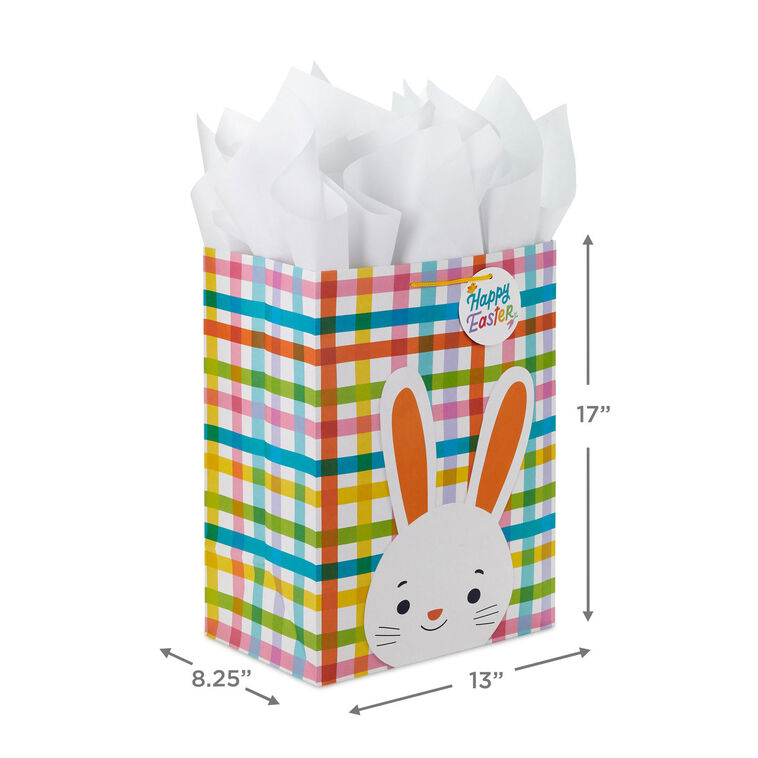 Hallmark 17" Bunny On Plaid Extra-Large Easter Gift Bag With Tissue Paper