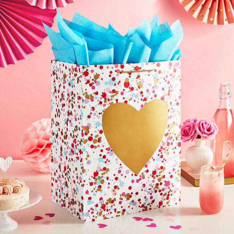 Hallmark 17" Gold Heart On Confetti Extra-Large Gift Bag With Tissue Paper