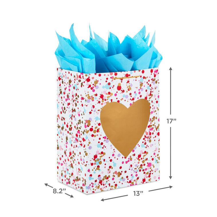 Hallmark 17" Gold Heart On Confetti Extra-Large Gift Bag With Tissue Paper
