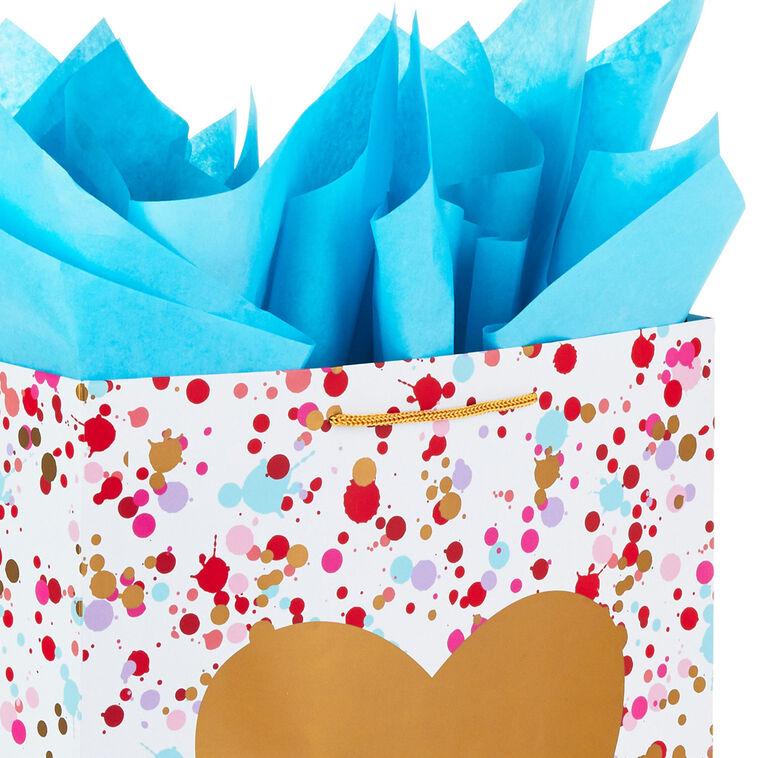 Hallmark 17" Gold Heart On Confetti Extra-Large Gift Bag With Tissue Paper