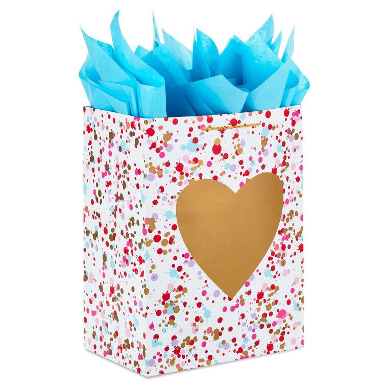 hallmark 17" Gold Heart on Confetti Extra-Large Gift Bag With Tissue Paper