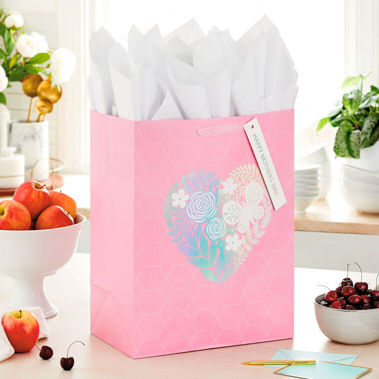 Hallmark 17" Pink Floral Heart XL Mother's Day Gift Bag With Tissue
