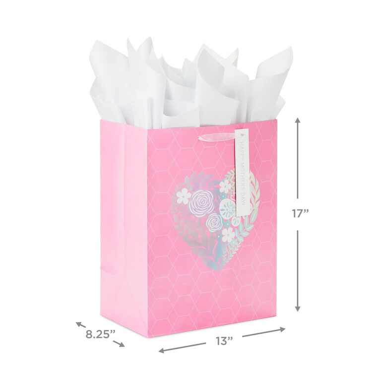 Hallmark 17" Pink Floral Heart XL Mother's Day Gift Bag With Tissue