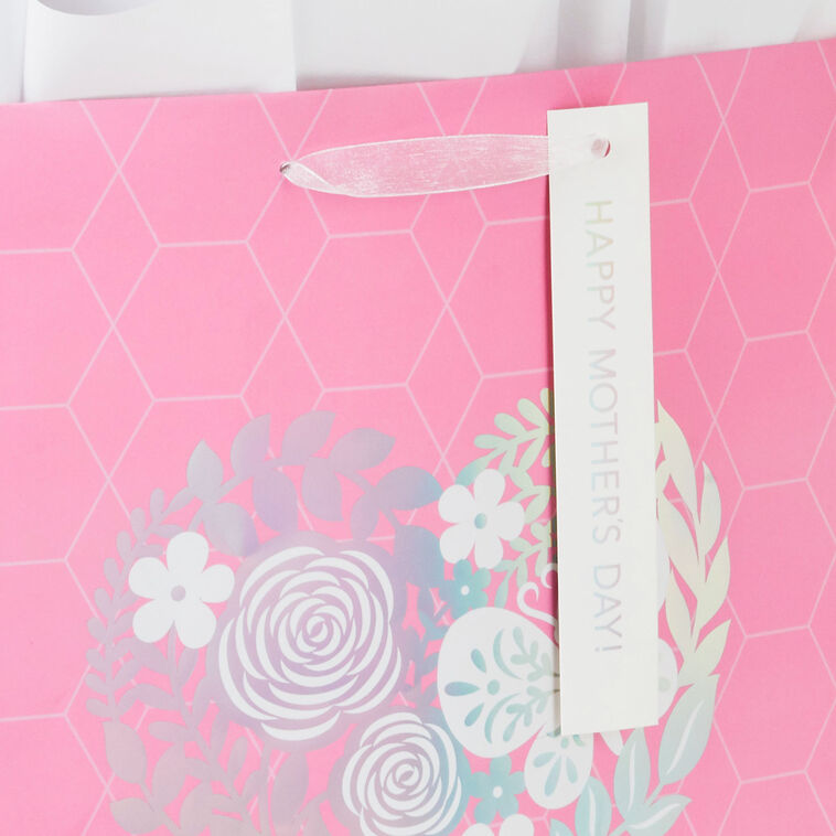 Hallmark 17" Pink Floral Heart XL Mother's Day Gift Bag With Tissue
