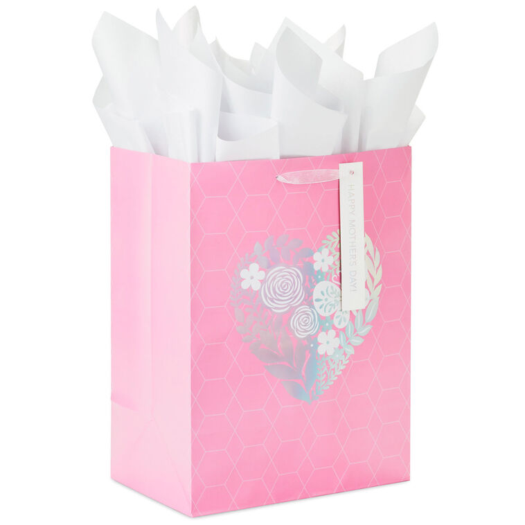 hallmark 17" Pink Floral Heart XL Mother's Day Gift Bag With Tissue